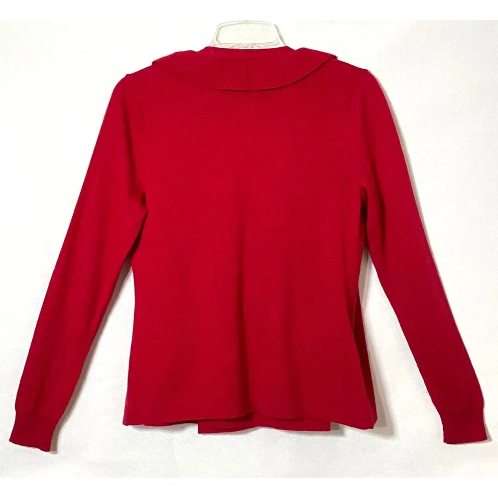 Elena Solano Merino Wool Wrap Sweater Womens Small Red Ruffled Neckline Flaw